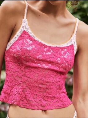 Free People Fuchsia Lace Tank with Pink and Orange Trim